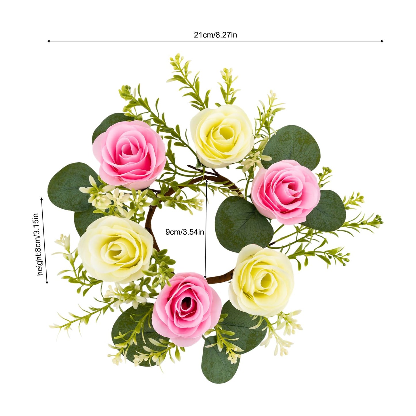 GXFCHYL Artificial Floral Wreaths, 10Pcs Pink, Cream Rose Candle Floral Wreaths 8.27In Artificial Flowers Wedding Centerpieces for Tables