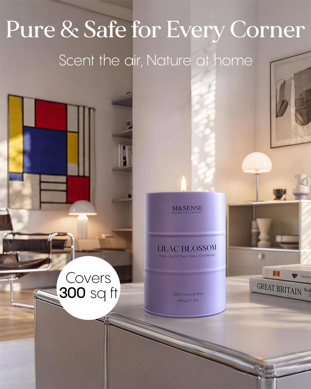 M&SENSE Lilac Blossom Soy Candles for Home Scented, 21.2oz 120 Hour Long Burning Large Aromatherapy Candle for Stress Relief Meditation Yoga Relaxing SPA, Housewarming Gifts for Women