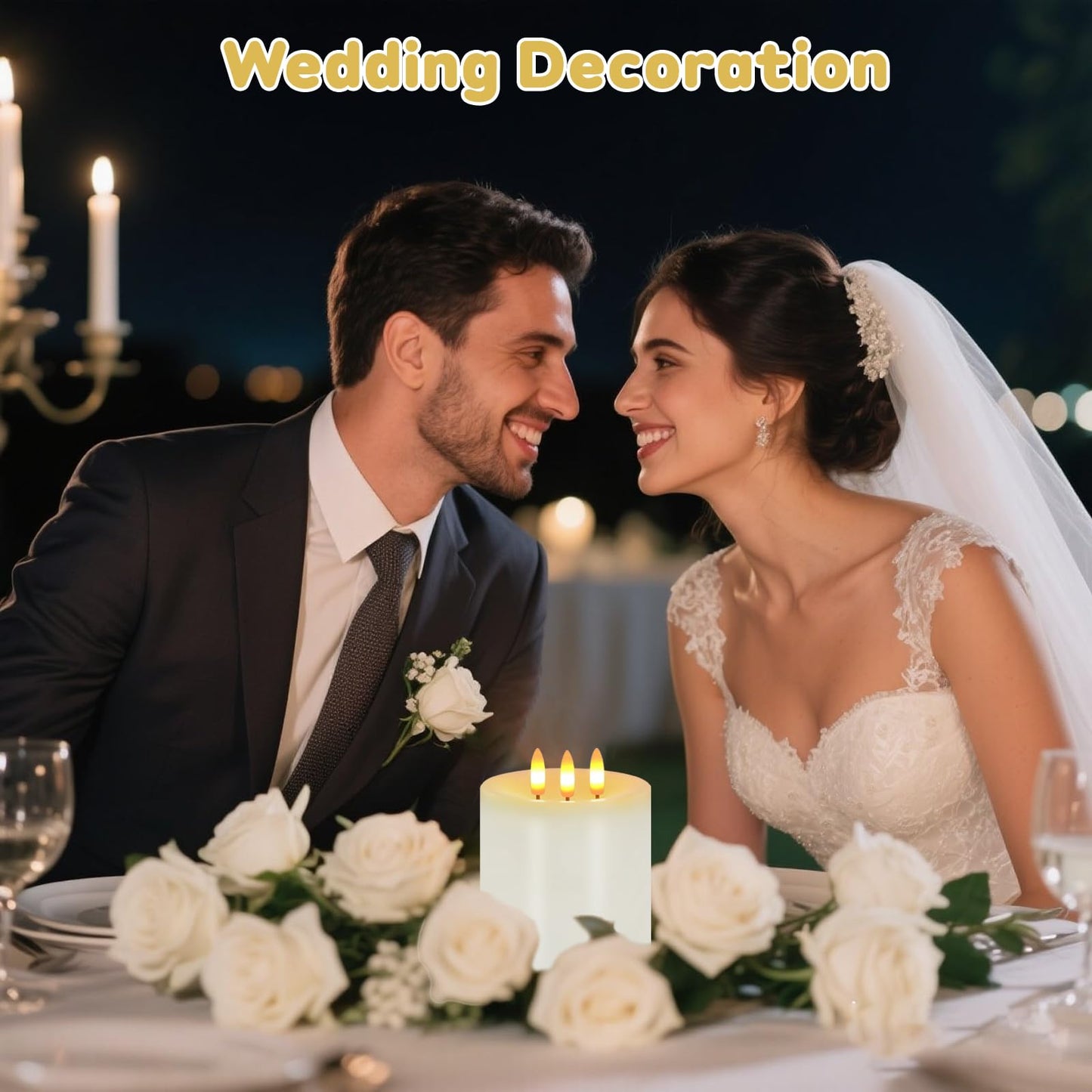 Large 3 Wick Flameless Candles, 4"x4" Flickering Flameless Candles with Remote & Timer, Dimmable Real Wax LED Candles Battery Operated, Electric Pillar Candles for Home Wedding Christmas Decor (White)
