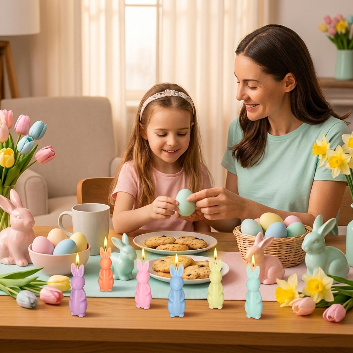 DoubleFill 6 Pcs Easter Bunny Candle Mini Pastel Easter Candles Cute Bunny Decorations Spring Rabbit Table Home Decor for Spring Party Favors Decoration Centerpiece