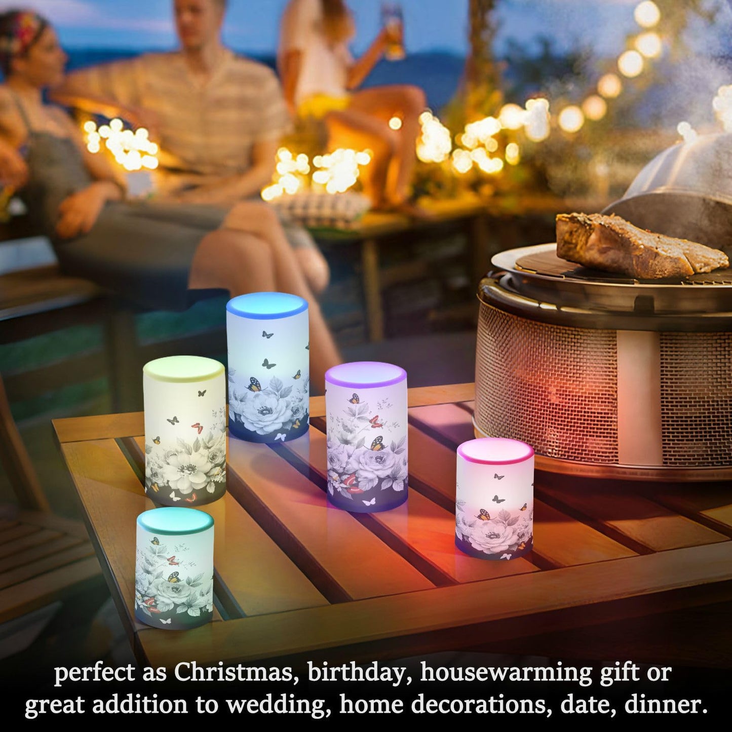 ALAZA Oriental Butterfly Cherry Blossom Flowers Flickering Flameless Candles Battery Operated with Remote Timer,Tea Light Candles LED Pillar Votive Candles Set of 2 for Outdoor Indoor Decorations