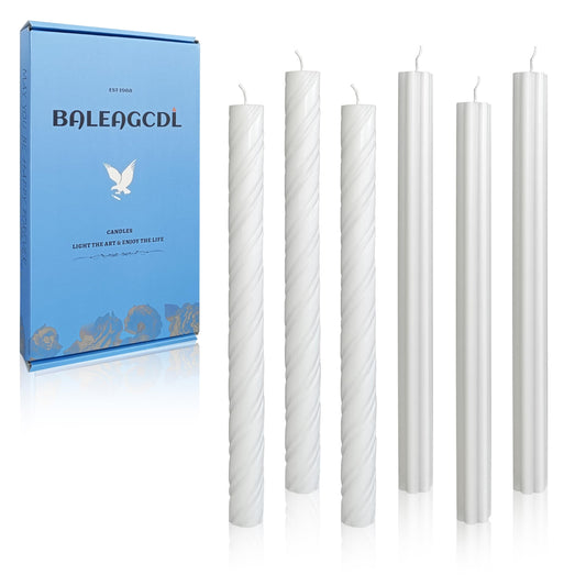 Dripless Unscented White Spiral Taper Candles Smokeless Long Lasting Burn 10 Inch Elegant Roman Column Candlesticks for Home Décor Set of 6