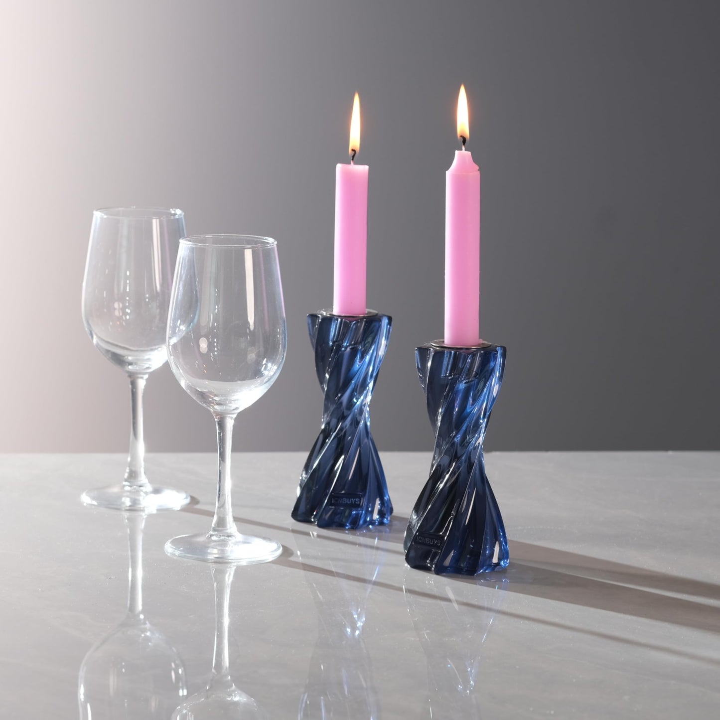 ICNBUYS Twizzle Twist Candle Holder, Decorative Candle Holder for Table Display, Romantic Decoration, Unique Home Décor Aesthetic, Housewarming Gift, Candle Stand Height 5.7 inches Black Blue - Resin