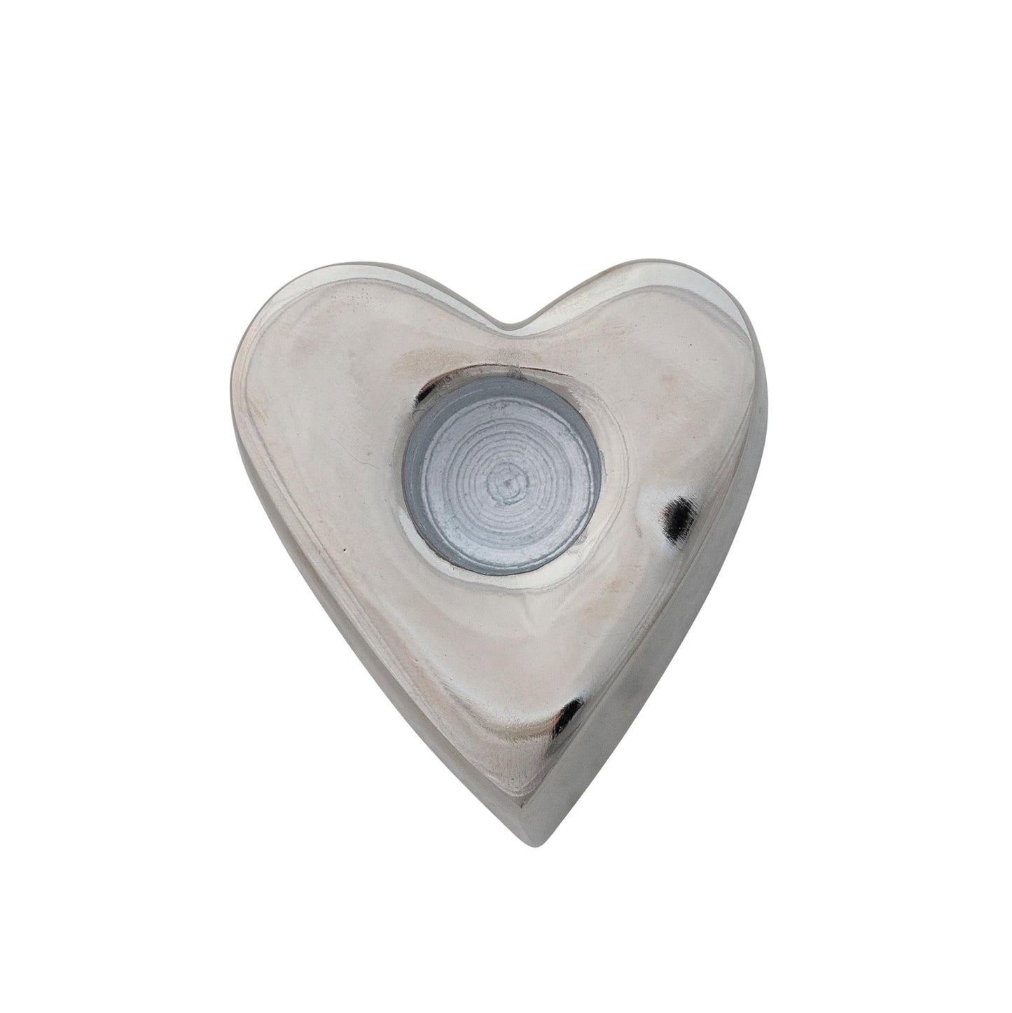 Creative Co-Op Cast Aluminum Heart Shaped Taper Candle Holder, Nickel Finish