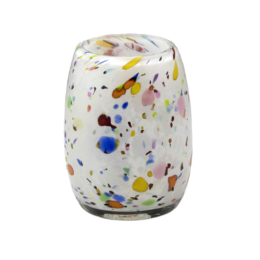 Totally Blown Glassworks Votive Candle Holder, Tea-Light, Handmade Blown Glass, Accent Vase, Centerpiece, Home Decor, Artist Dehanna Jones, Seattle, WA. (White Studio Confetti)
