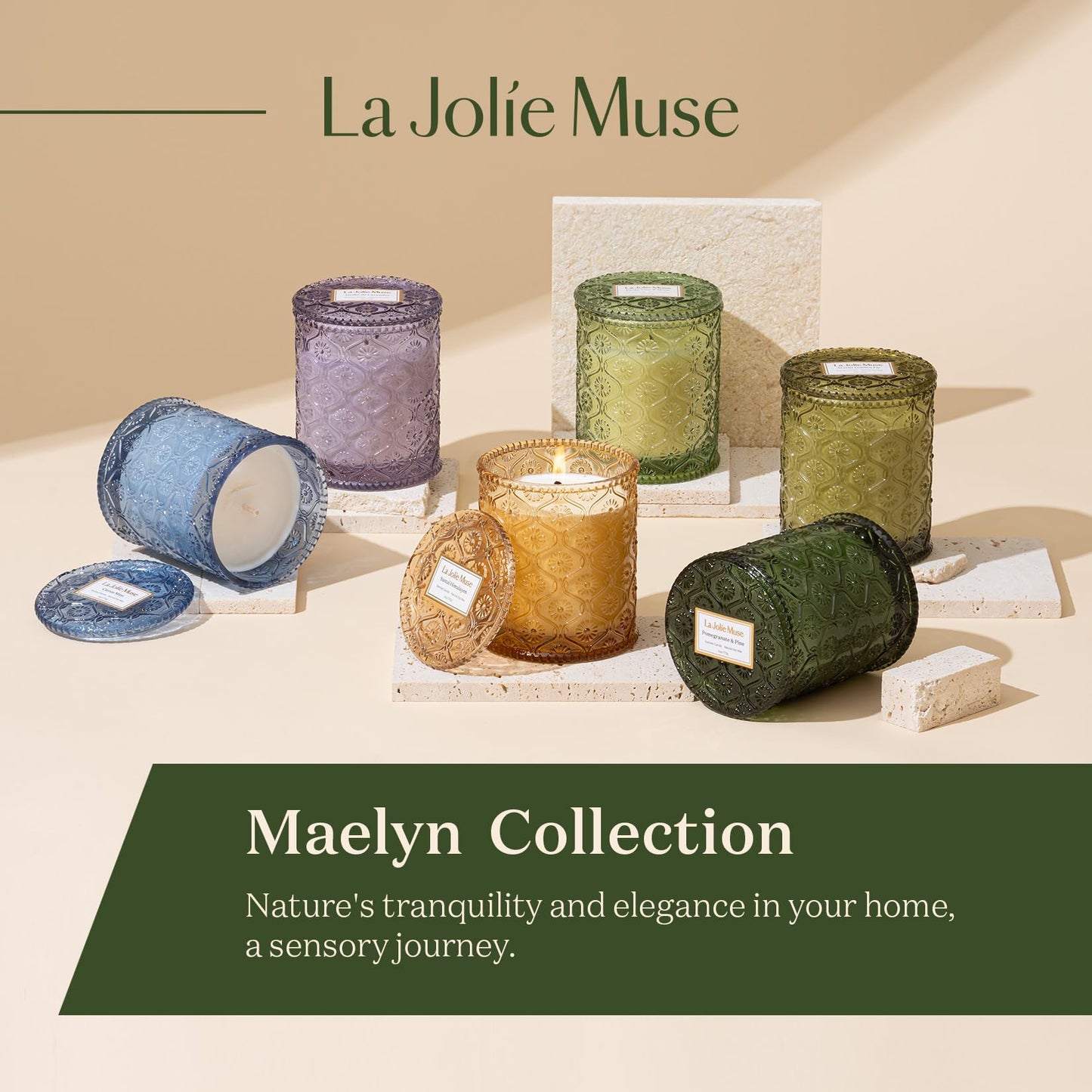 LA JOLIE MUSE Pine & Pomegranate Candle | Lemon, Pomegranate & Pine | 6 oz Natural Soy Wax | 40 Hours Clean Burn | Gift-Ready for Hosts, Gatherings | Elegant Home Décor