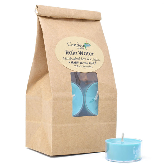 Rain Water Scented - Soy Tealight Candles, 12 Pack - Highly Scented - Handmade in The USA - Candeo Candle - Summer Scents