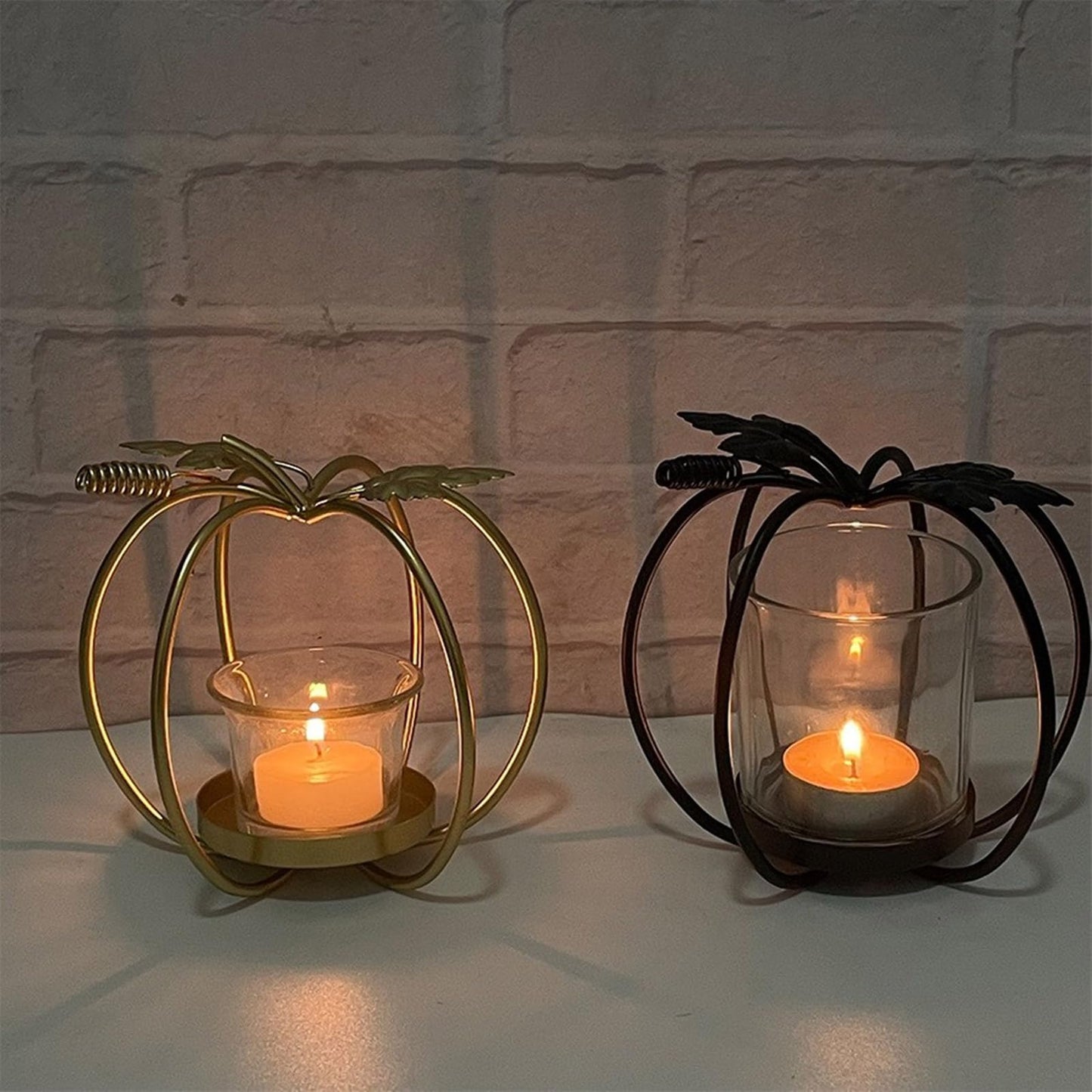 GKOXUQ European Iron Hollow Pumpkin Candle Holder Decorative Metal Tealight Stand for Halloween Table Centerpieces Candlestick