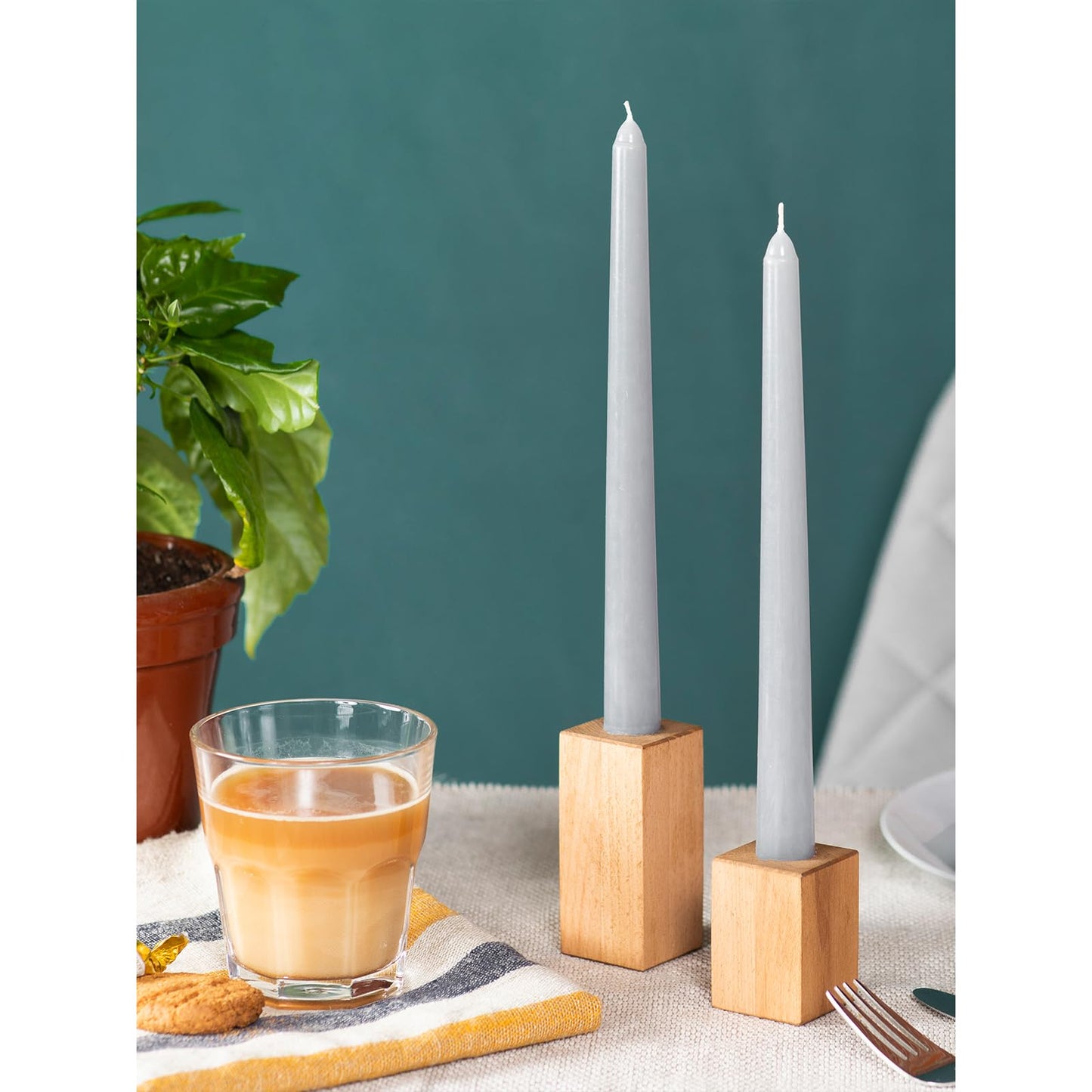 CANDWAX 12 inch Taper Candles Set of 4 - Dripless and Smokeless Candles Unscented - Slow Burning Candle Sticks - Light Gray Candle Taper