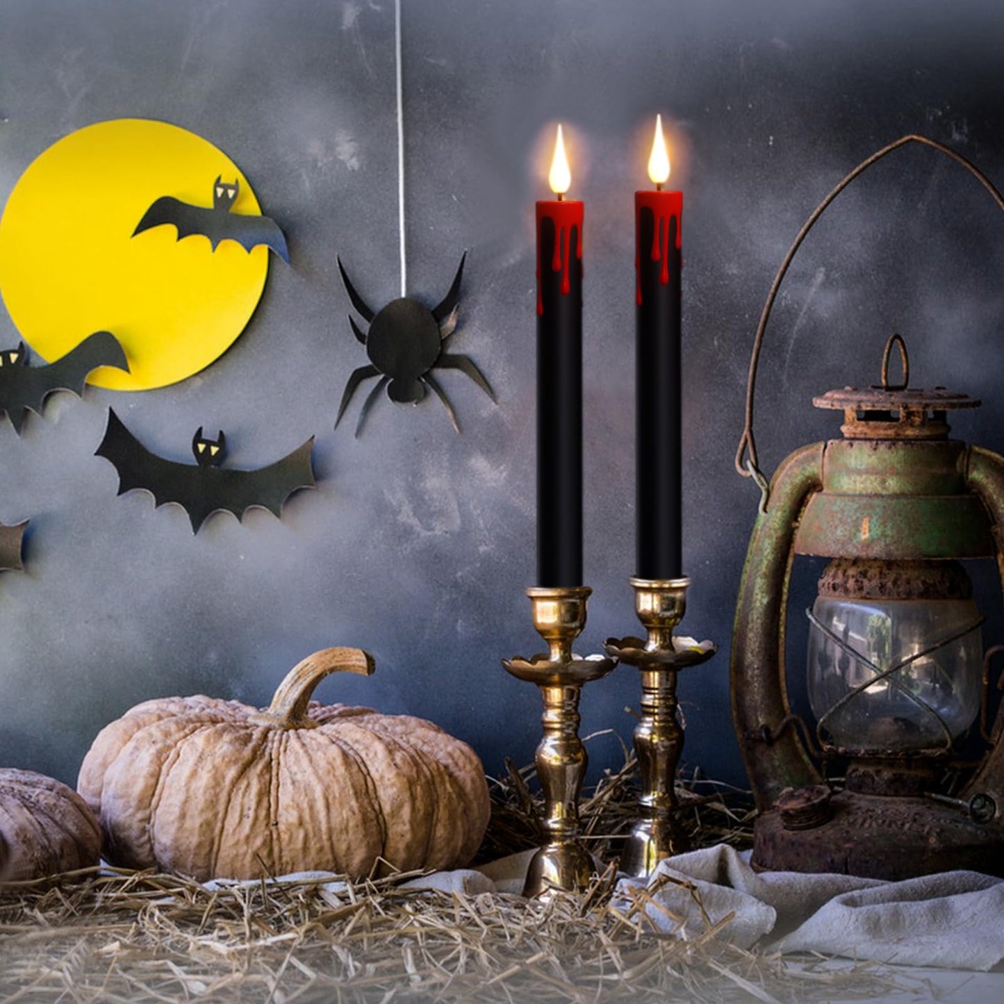 DRomance Black Flameless Taper Candles Flickering with Remote and Timer, Blood Dripping Wax Effect Battery Operated Yellow Light LED Taper Candles Dinner Halloween Spooky Decor(4 Pack, 0.78" x 8.9")