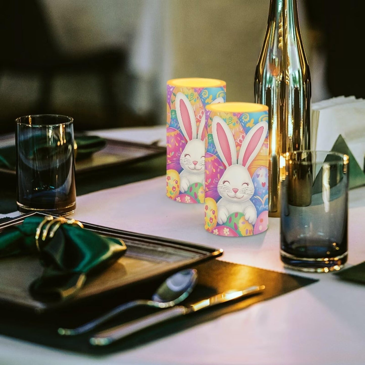 Luarisgur Easter Decorations Indoor Candles Rabbit Eggs Flameless Candles with Remote and Timer 2 Pack Battery Operated Easter Themed LED Candles for Festival Gift Home Room Decor