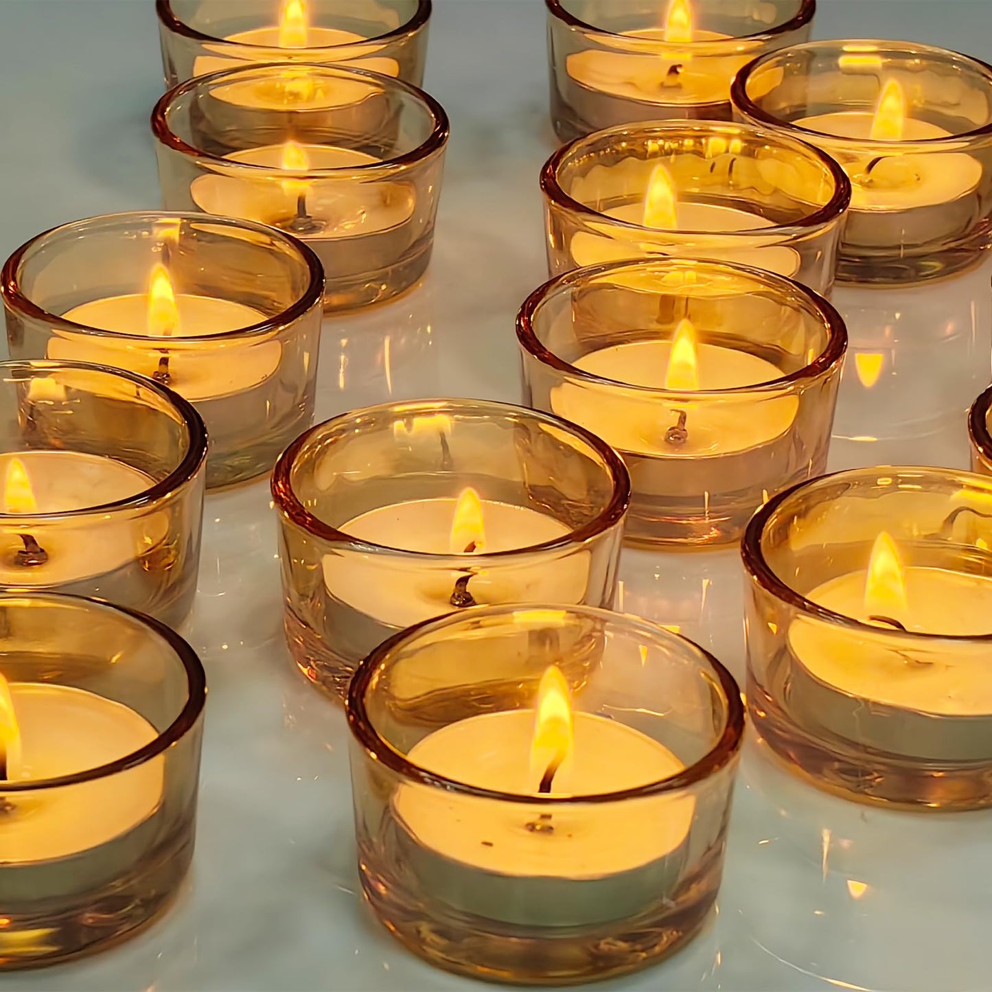 GOLDEAL 30 Pcs Gold Glass Small Tealight Candle Holders-Tea Candle Holders Bulk - Perfect for Weddings, Parties, Dinners - Ideal for 1.5" Standard Tealights and Candle Moulds…