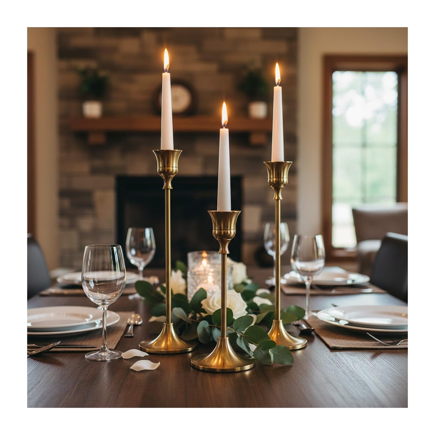 Candle Holder, Modern Minimalist Brass Gold Metal Candlestick Holders, Set of 3 Tall - Elegant Taper Candle Holders for Table Centerpiece, Wedding, Dinner Party Home Decor (2 Set 6 pcs)