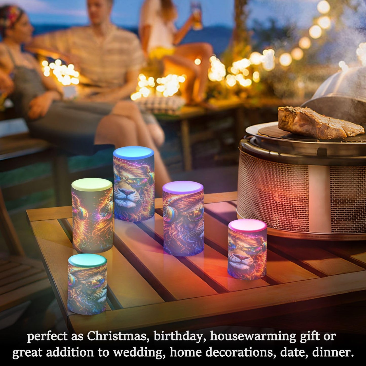 KGLDSNM Neon Lion LED Flameless Flickering Candle with Remote Timer Battery Operated for Indoor Outdoor Party Holiday Home Decor 2 Pack