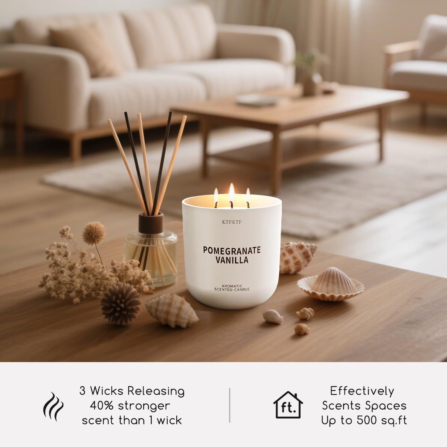 KTFKTF Pomegranate Vanilla Scented Candle for Home, 14.1oz 80H Long Lasting Aromatherapy Candles for Warmth & Festivity, Non-Toxic Essential Oil & Soy Wax | Fruity-Sweet Vanilla Fragrance