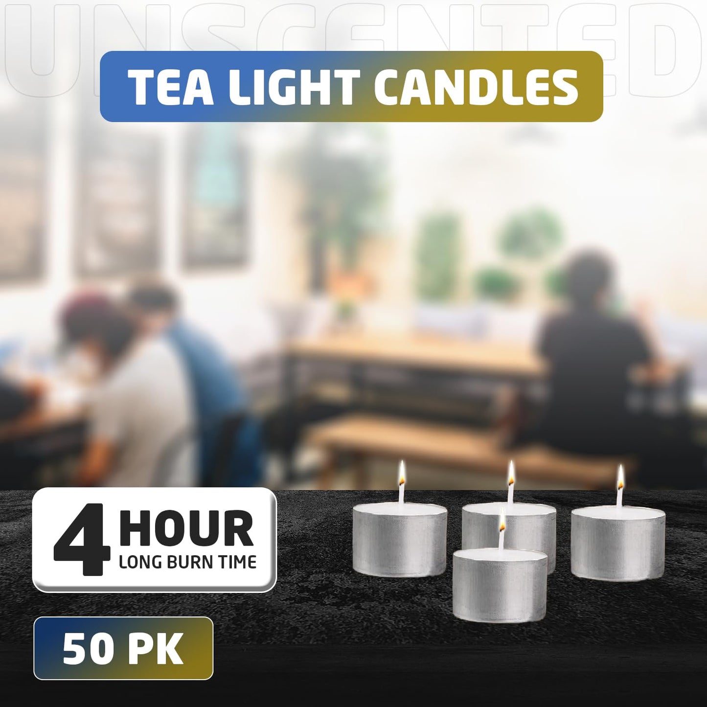 1ABOVE Tea Light Candles 4 Hour Long Burn Time White Unscented. (50 Pack)