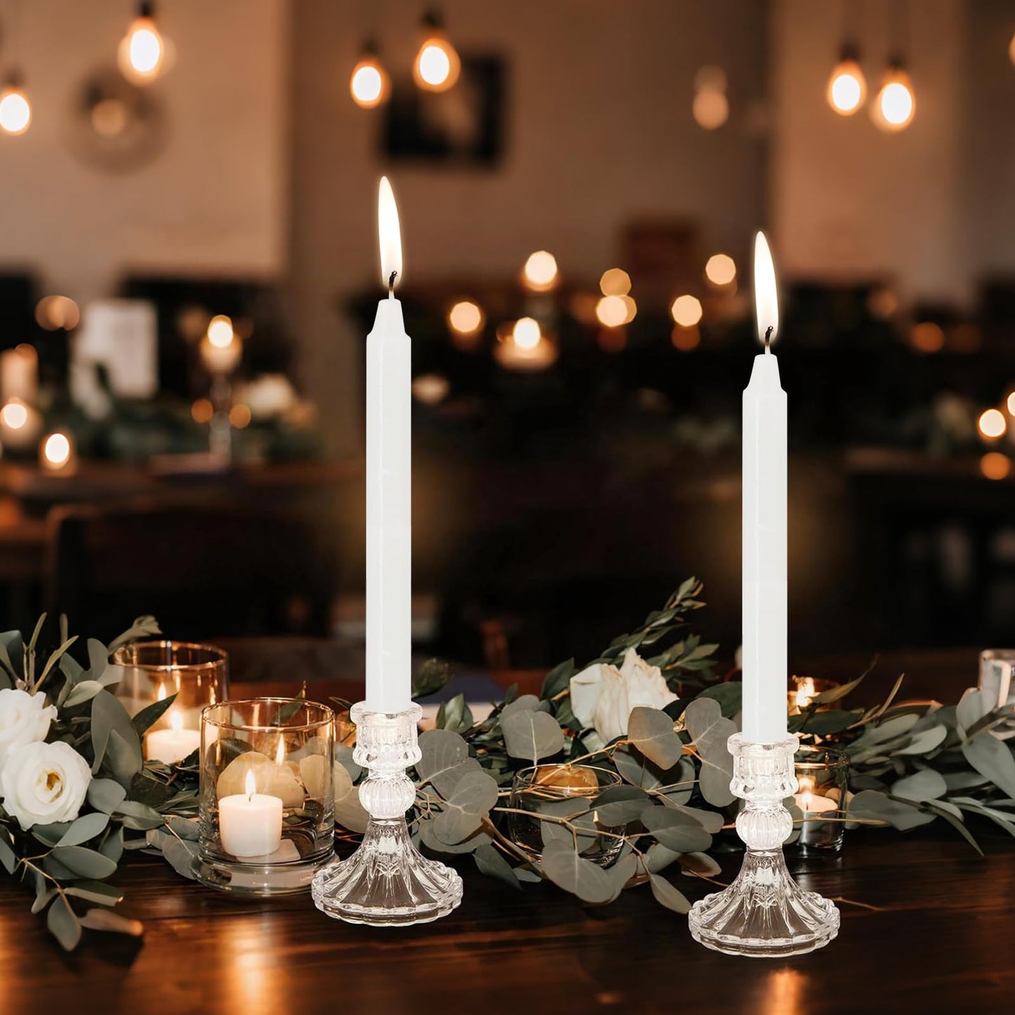 Sudifor 12 Pack Glass Candlestick Holders- Clear Taper Stripe Candle Holders for Candlesticks, 4" H Taper Candle Holders Small Centerpiece for Wedding, Festival, Party & Windowsill Decor