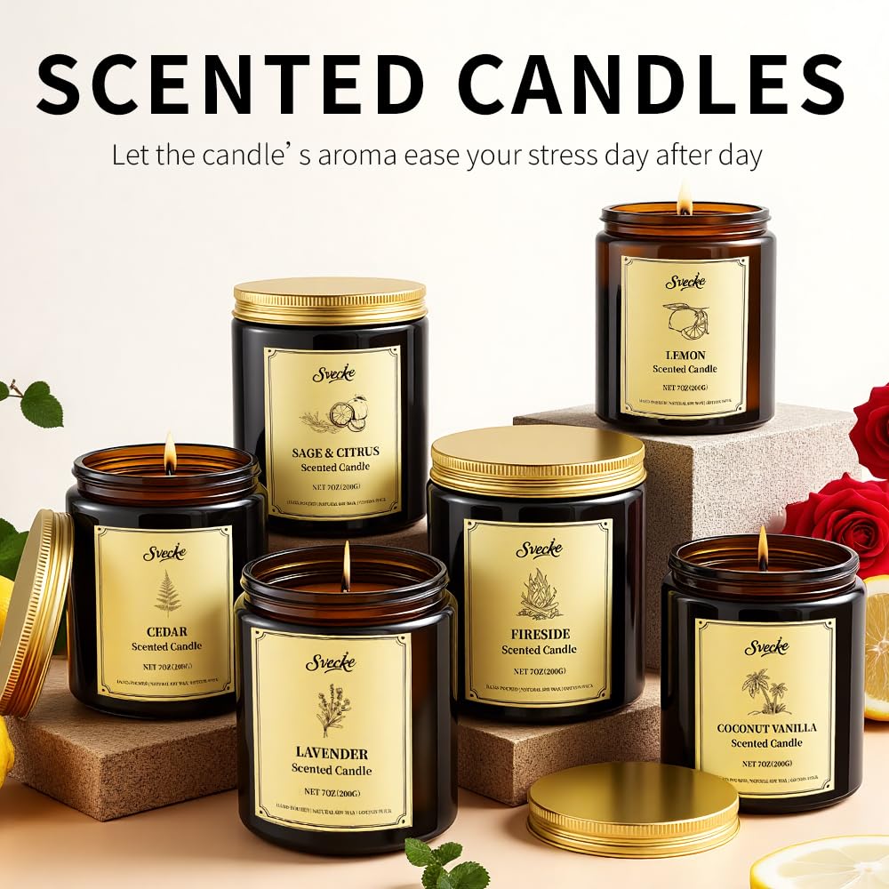 SVECKE 6 Pack 42oz Fall Scented Candles, Soy Wax Candles for Home, Aromatherapy Candle Gift Set for Women Men, Long Lasting Jar Candles, Ideal for Birthdays Holidays