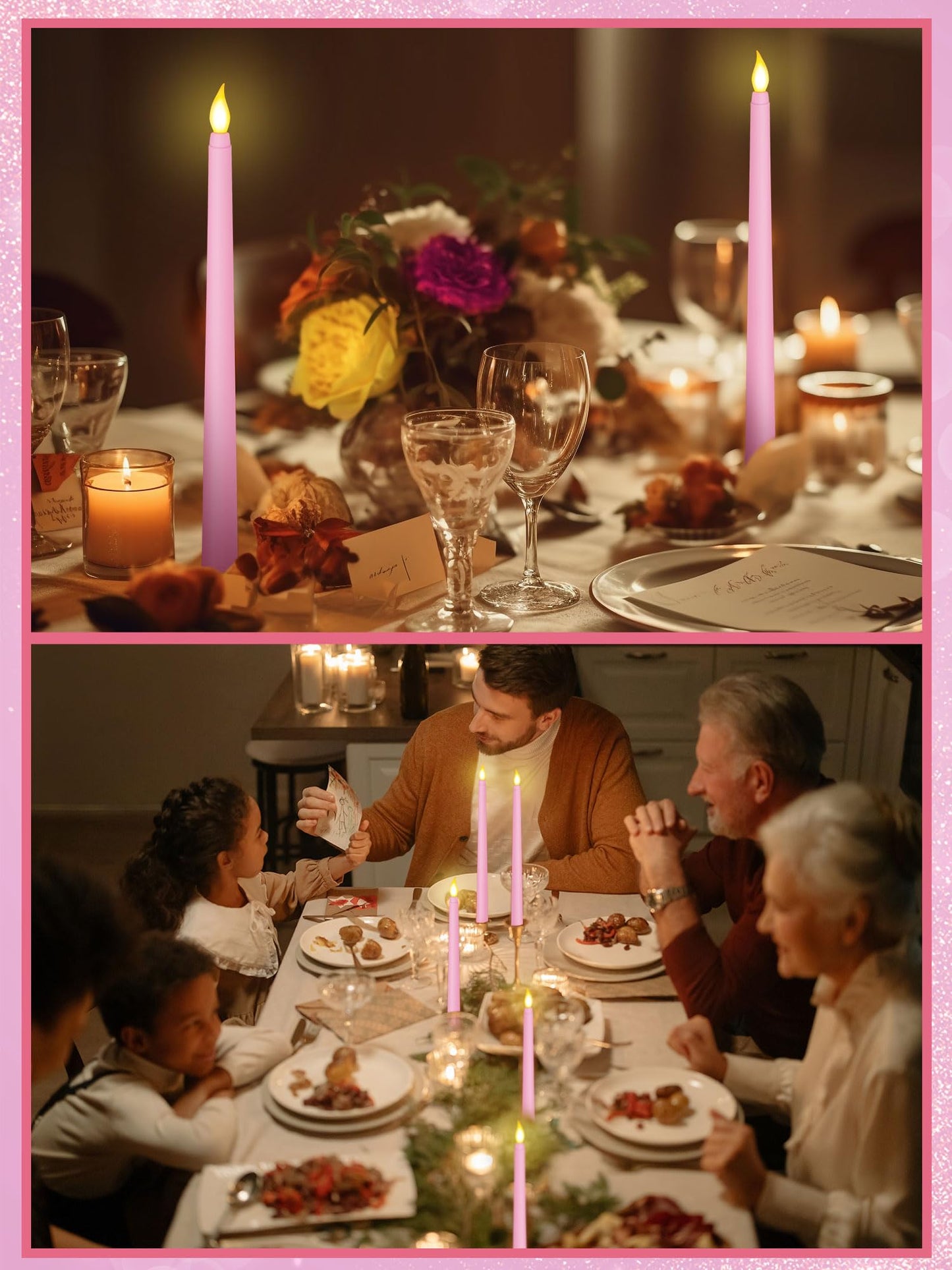 Treela 24 Pcs Flameless Taper Candles Battery Operated Bulk Fake Candles Light LED Candle Sticks Flickering Tapered for Easter Wedding Anniversary Decoration(Basic,11 Inch,Pink)