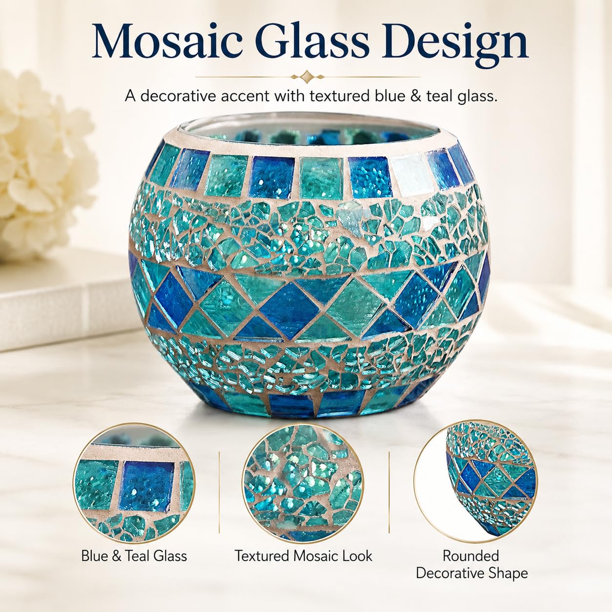 Votive Candle Holder Tea Lights - Glass Candle Holders, Mosaic Tealight Candle Holder, Candle Jar Cup for Wedding Centerpiece Party Table Decorations, Valentines Day Decor