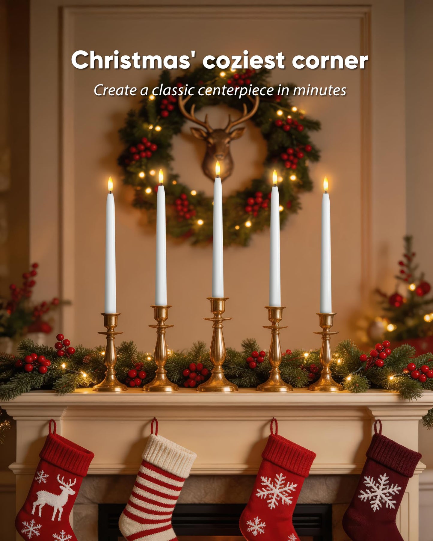 Homemory 11 inches Waxy Flameless Taper Candles with Remote Timer Dimmer, 12 Pcs Battery Operated Taper Candles with Flickering Flame, White LED Candlesticks for Wedding, Christmas Indoor Decoration