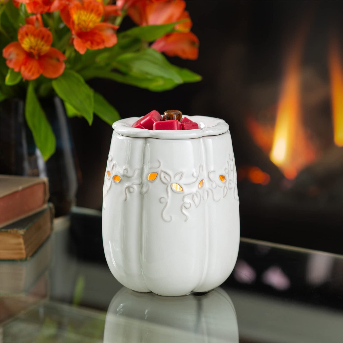 Candle Warmers Etc. Illumination Fragrance Warmer- Light-Up Warmer for Warming Scented Candle Wax Melts and Tarts or to Freshen Room, White Pumpkin