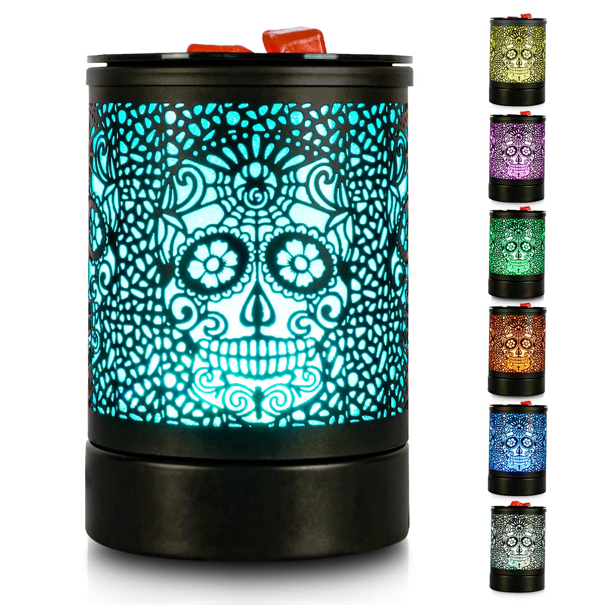 Enaroma Fragrance Wax Melts Warmer with 7 Colors LED Changing Light Classic Black Forest Design Scent Oil Candle Warmer for Home Skull