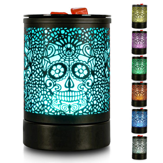 Enaroma Fragrance Wax Melts Warmer with 7 Colors LED Changing Light Classic Black Forest Design Scent Oil Candle Warmer for Home Skull