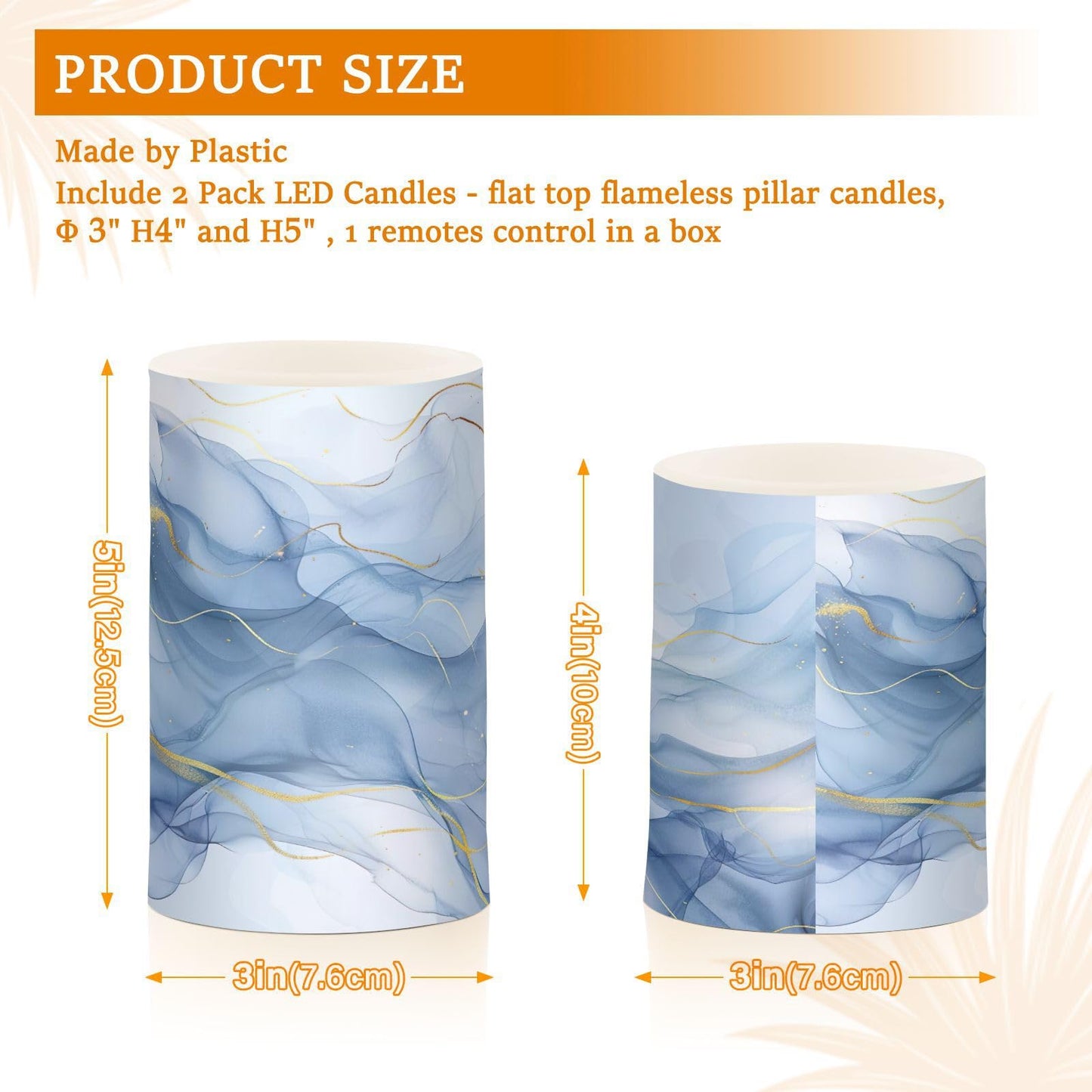 YETTASBIN Marble Flameless Candles with Remote Control and Timer, Adjustable Brightness Long Lasting Battery Operated LED Pillar Candles for Indoor Outdoor Party Home Decor, 2 Pack
