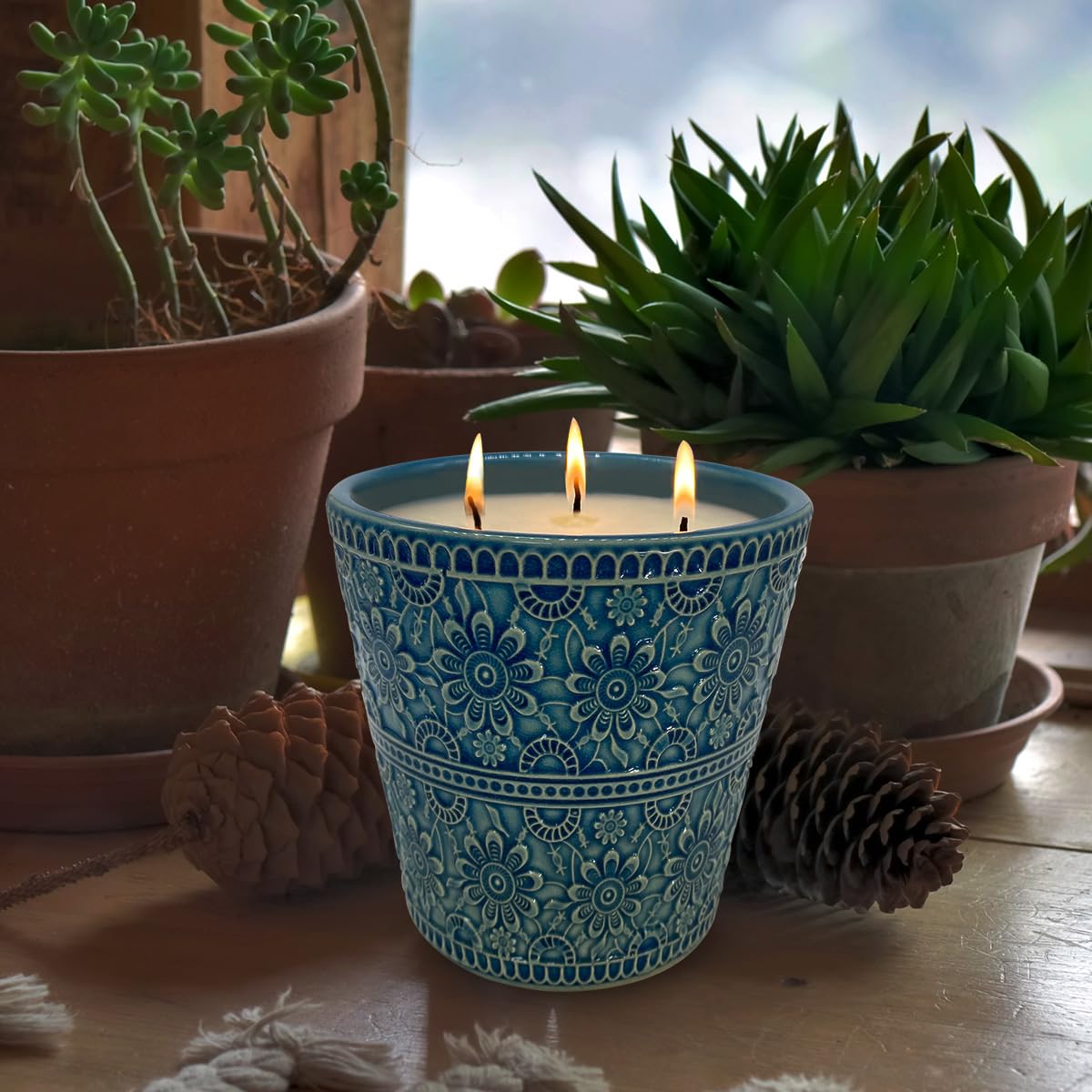Delicate Porcelain Scented Candle, Natural Eucalyptus & Peppermint Essential Oils and Natural Soy Wax Aromatherapy Candle, Non-Toxic Smokeless Candle for Indoor, Patio, Backyard, Outdoor, Camping
