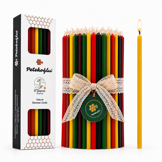 Petekoğlu 100% Natural Beeswax Candles (40 Pack) – Thin Taper Multi Color Set (20 cm) for Birthday, Church, Prayer, Christmas & Home Decor