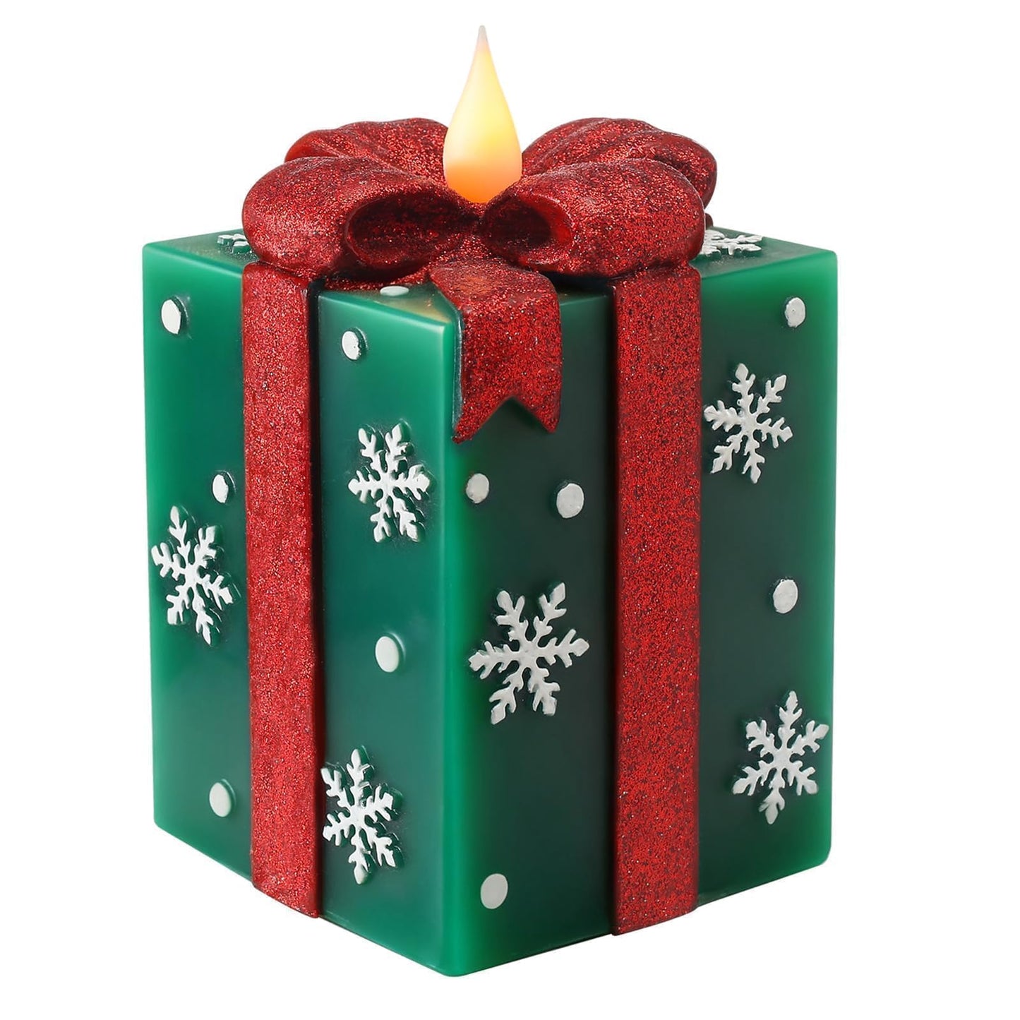 LCZLUMIPRO Elegant Gift Box Flameless Candle with Remote Timer - Green Hand-Painted Real Wax LED Candle, Battery Operated for Christmas, Home, Party Decor