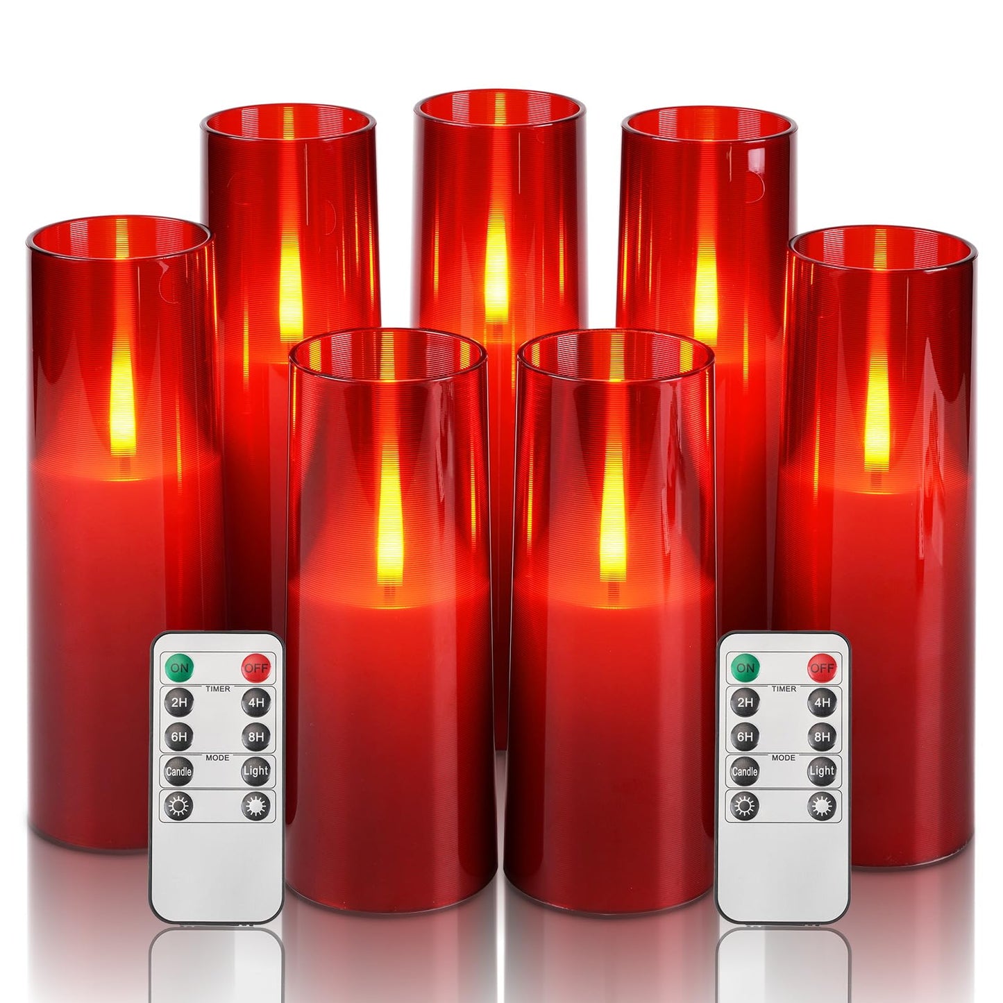 Homemory Red Acrylic Flameless LED Candles with Remote & Timer, Battery Powered, Fake Candles, Elegant Home Decor, Parties, or Wedding Lighting