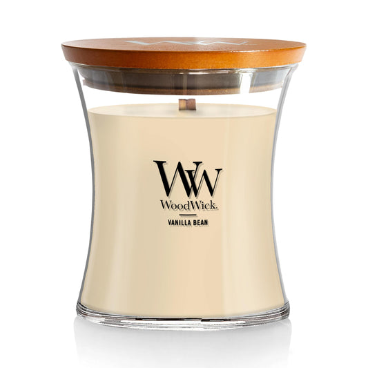WoodWick Vanilla Bean Holiday Candle Gifts for Women and Men, 9.7 oz Medium Hourglass Candle with Crackling Wick