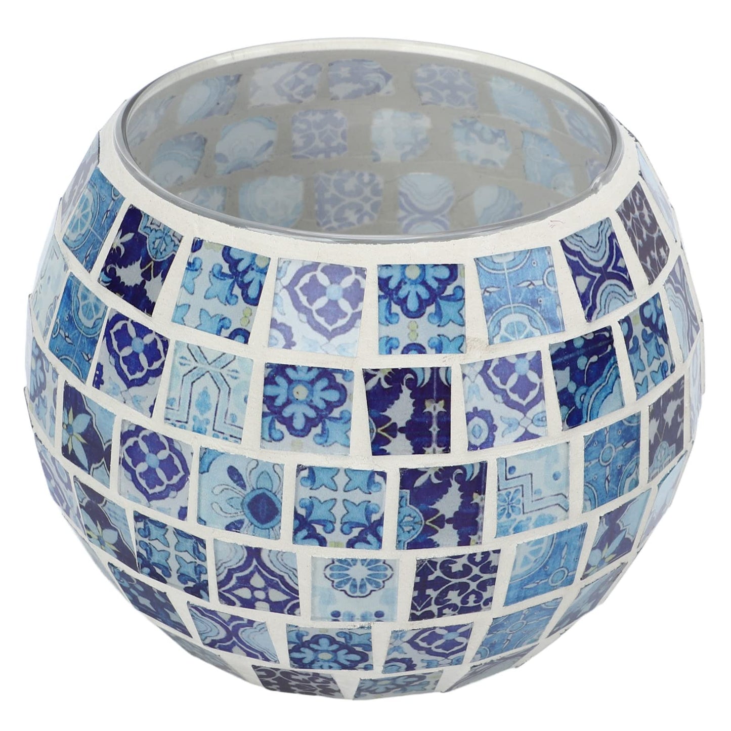 ZAICOLER Scented Candle Holder, Blue White Mosaic Glass Tea Light Holder, Handmade Romantic Votive Candle for Aromatherapy Party Decor