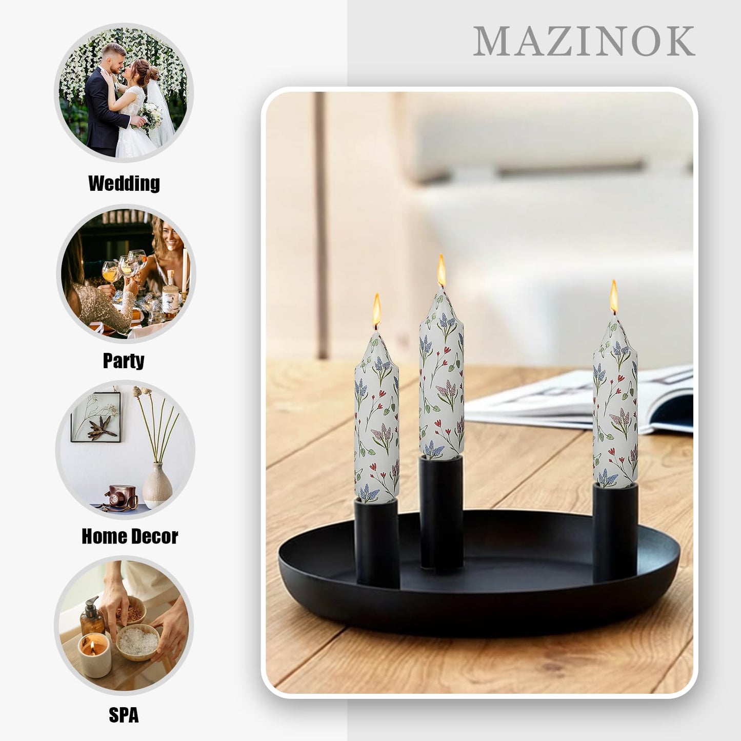 Unscented Hyacinth Short Taper Candles,5 Inches Dripless Thick Candlesticks 4 Packs of Smokeless Long-Lasting Burning Candle for Home Decor Weddings & Holiday