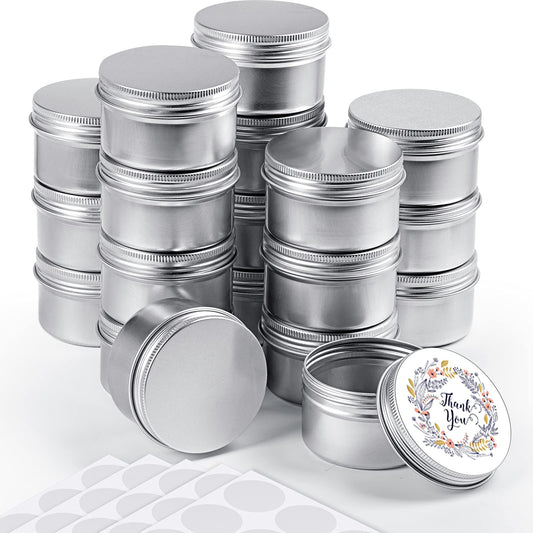 Patelai 36 Pcs 4 oz Metal Round Tins Aluminum Tin Cans Salve Tins Containers with Screw Lid 10 Sheets Stickers for Salve Spice Candies Balms Candles(Silver)