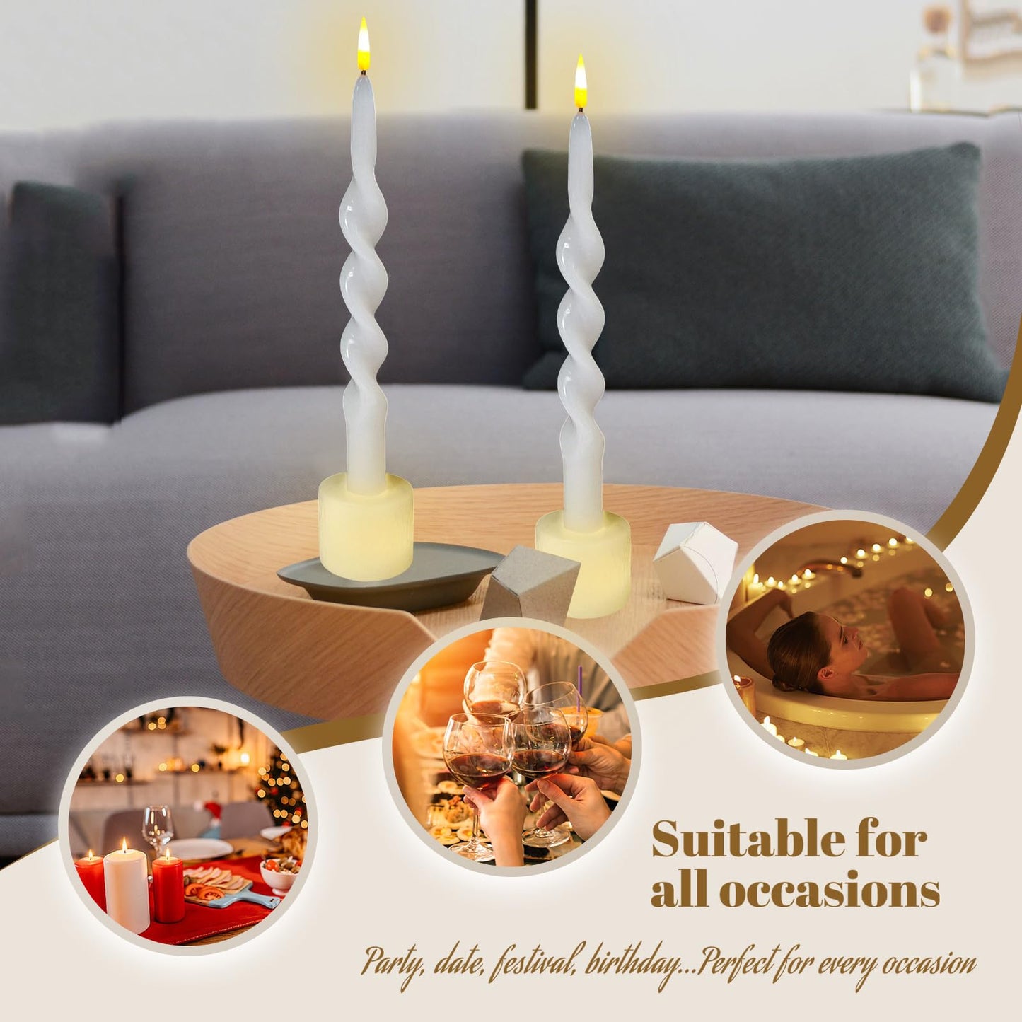 Gedengni Spiral Taper Candle LED Candlesticks, 10inches Flameless Tapered Candles Battery Candle Sticks Remote Twisted Candlestick for Dinner Holiday Wedding Party Housewarming-1D