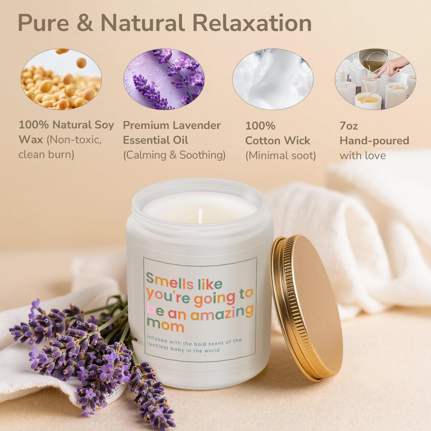 New Mom Gifts, Gift for New Moms, Mothers Day Gifts for Mom, Mothers Gift After Birth -7 OZ Lavender Soy Wax Candle