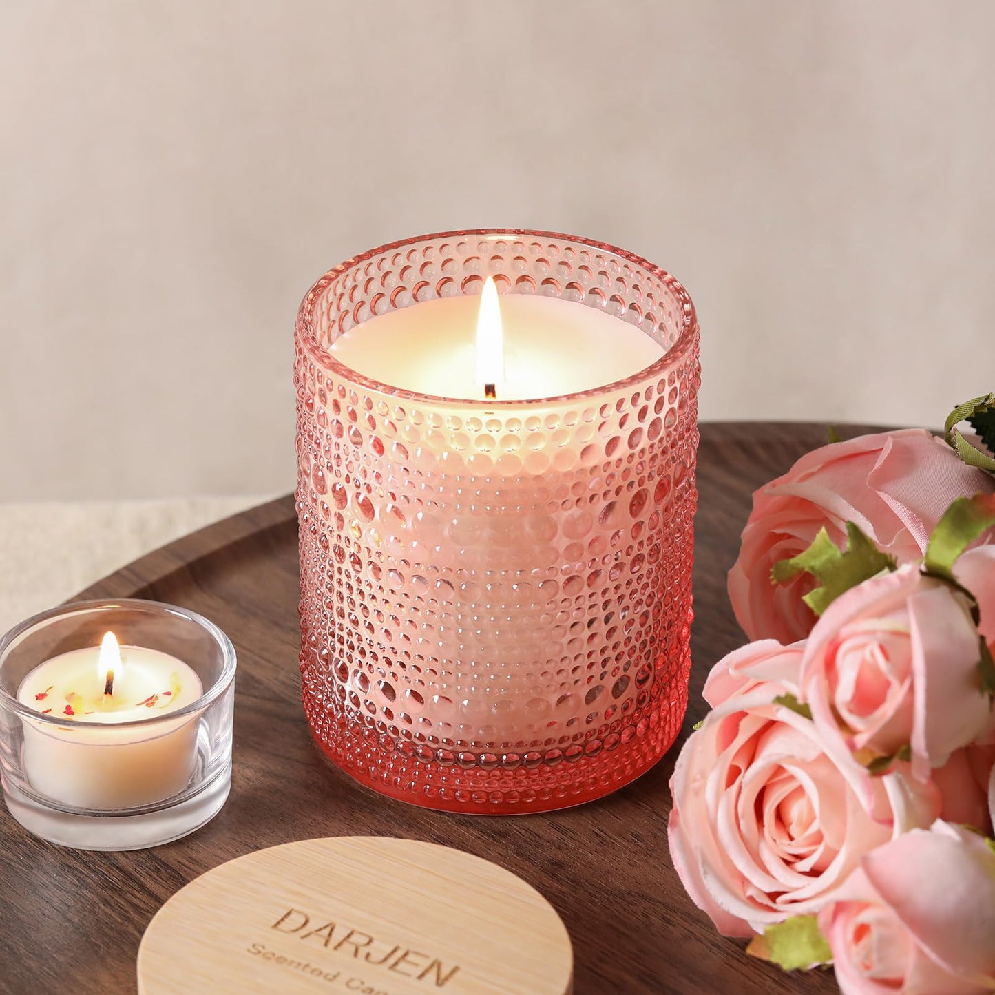 DARJEN Rose Scented Candles for Home- 10oz 68H Natural Soy Wax Aromatherapy Jar Candle, Decorative Aesthetic Candles for Master Bedroom, Date Nights, Self-Care Sunday, Luxury Gift for Women