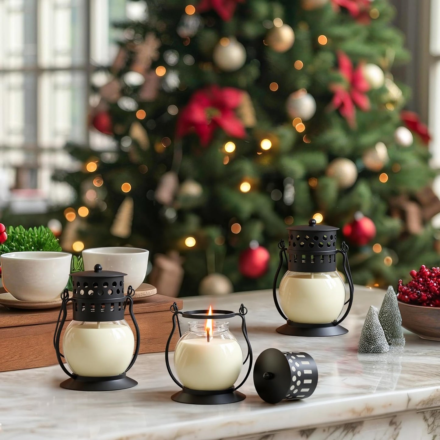 Scented Candles Gift Set - 3 Pack Candles for Home Scented Retro Lantern, Fall Candle Set Perfect for Women, Birthday, Yoga, Weddings, Christmas - Soy Wax Candle Vanilla, Rose, Lavender