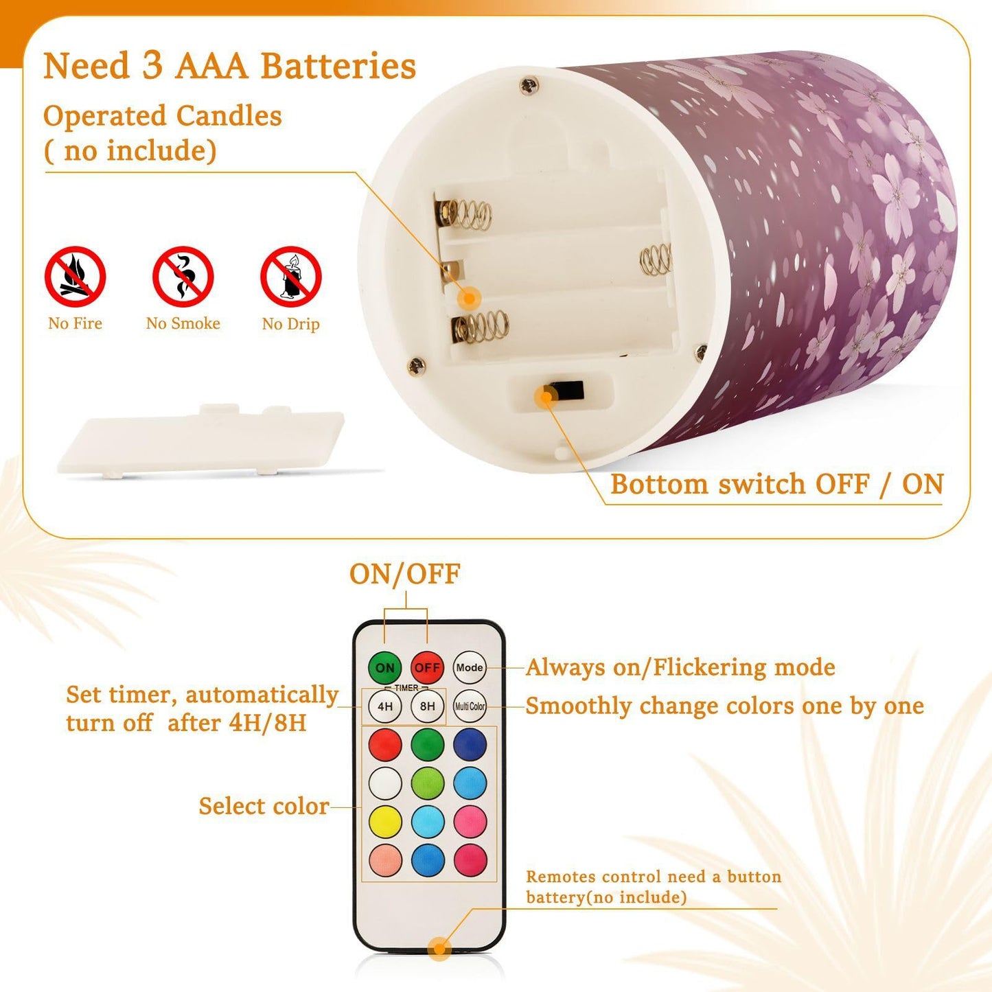 ALAZA Romantic Cherry Blossoms Flickering Flameless Candles Battery Operated with Remote Timer,Tea Light Candles LED Pillar Votive Candles Set of 2 for Outdoor Indoor Decorations