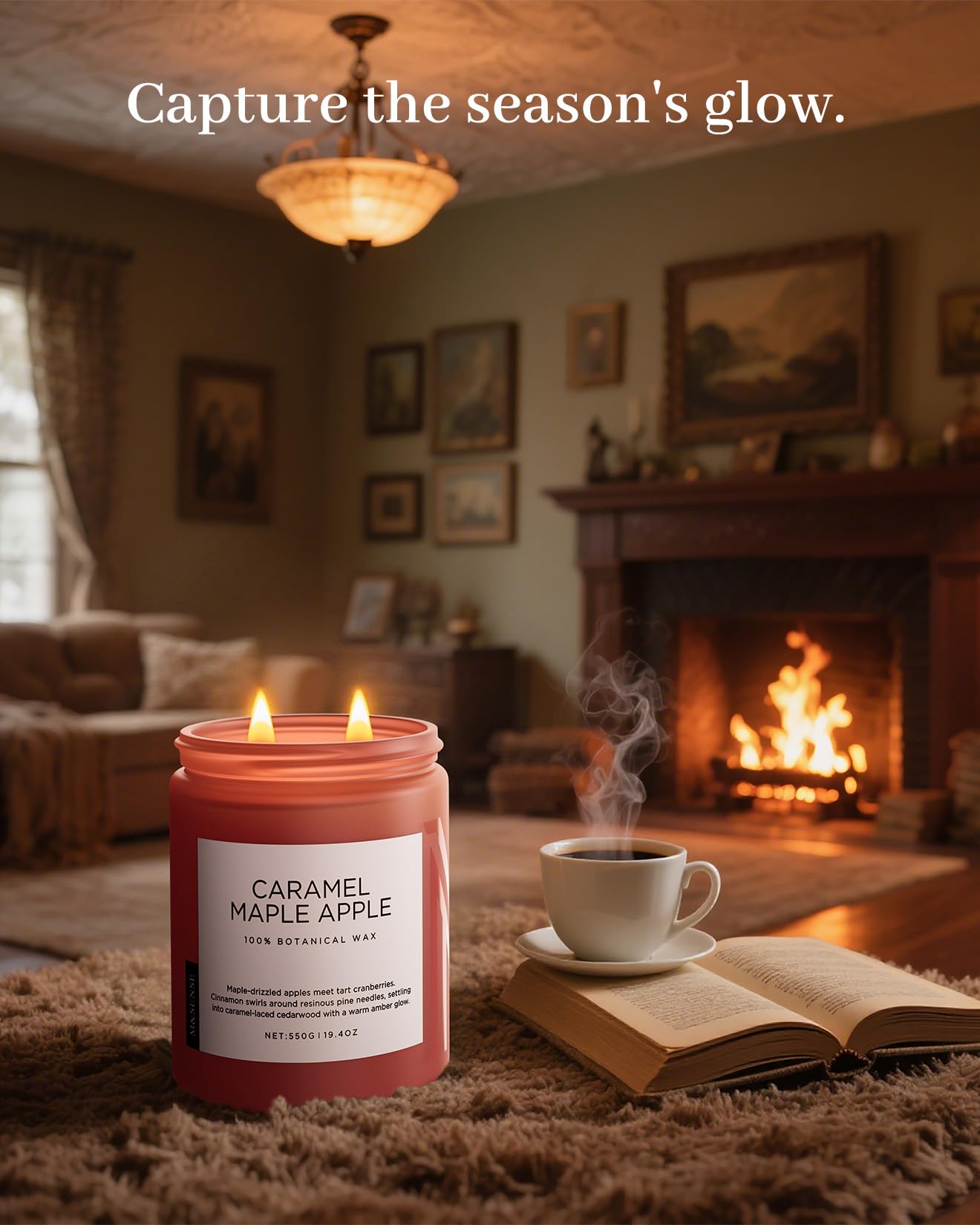 M&SENSE Caramel Apple Pie Candles for Home Scented, Natural Soy Wax 19.4oz Long Lasting 110 Hours Clean Non Toxic Large 2 Wick Candle Gifts for Easter Birthday Housewarming Gifts