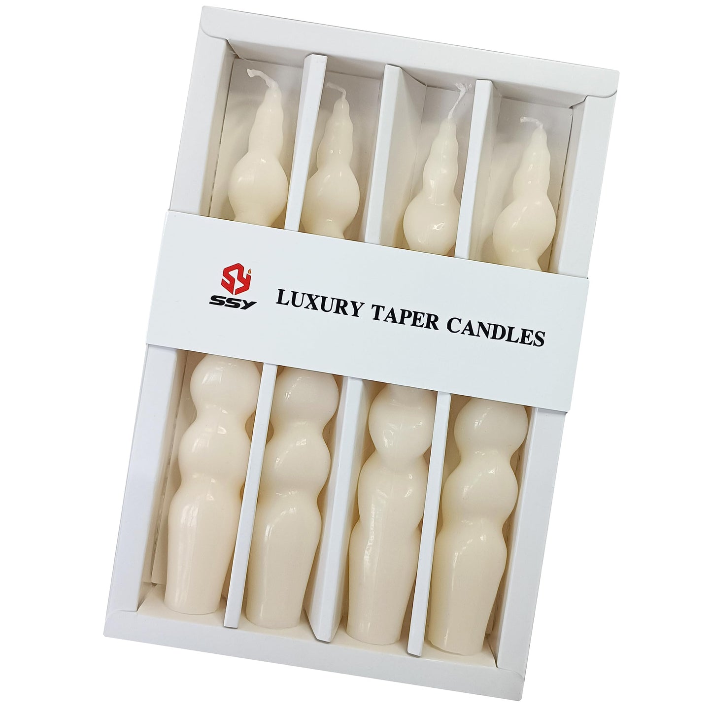 White Spiral Taper Candle Twist Candles Unscented Dinner Christmas Candles Long Lasting Burn Candle Stick Elegant Design for Halloween Home Décor Weddings Party Festive Seasons Holiday