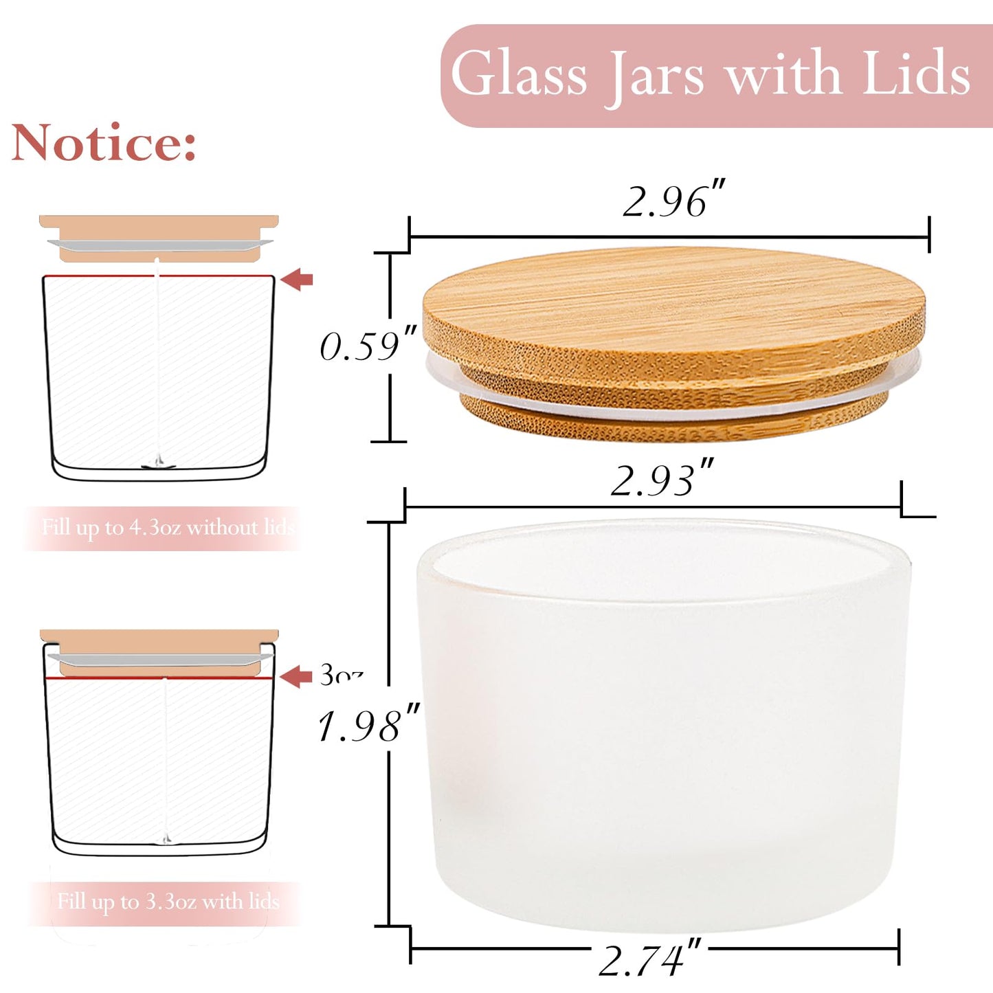 CONNOO 15 Pack 4 OZ Frosted Glass Candle Jars with Airtight Bamboo Lids for Making Candles, Bulk Small Wide Mouth Empty Candle Containers with Sticky Warning Labels - Dishwasher Safe