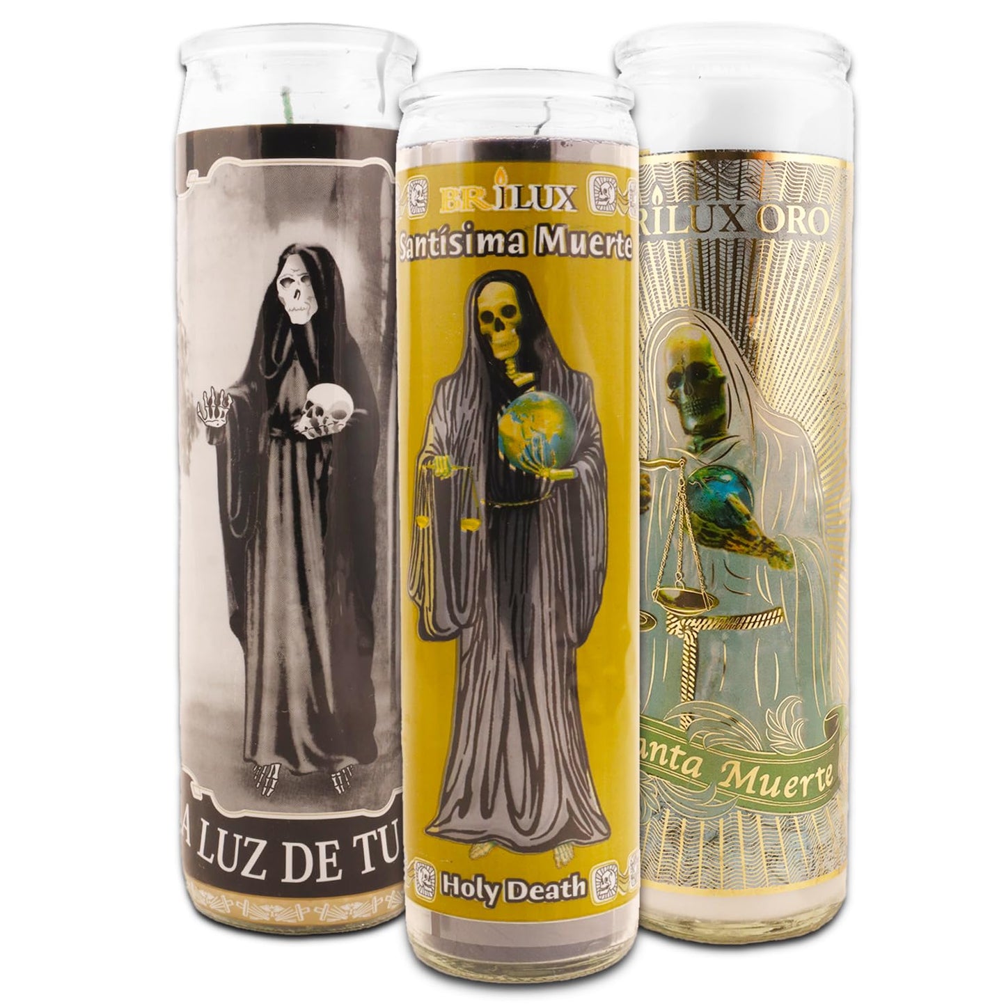 3 Pack Santa Muerte 8 Inch Black and White Religious Candles - 3 Holy Death Candles for Vigils, Prayers, Blessing Ceremonies, and More | Santa Muerte Devotional Candles