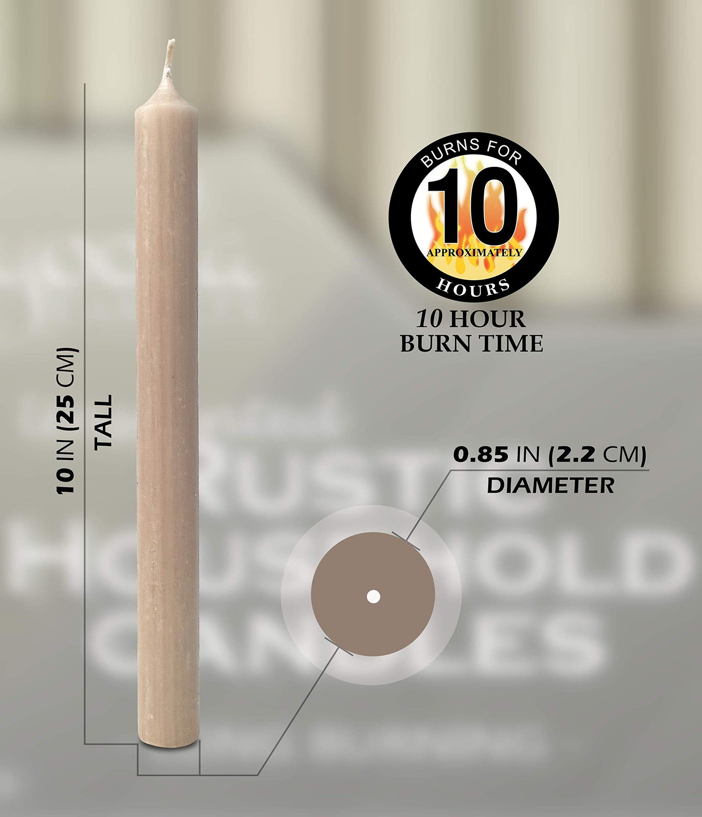 Hyoola 10 Inch Dinner Candles - 12 Pack - Sahara Tall Unscented Rustic Long Burning Candle Sticks
