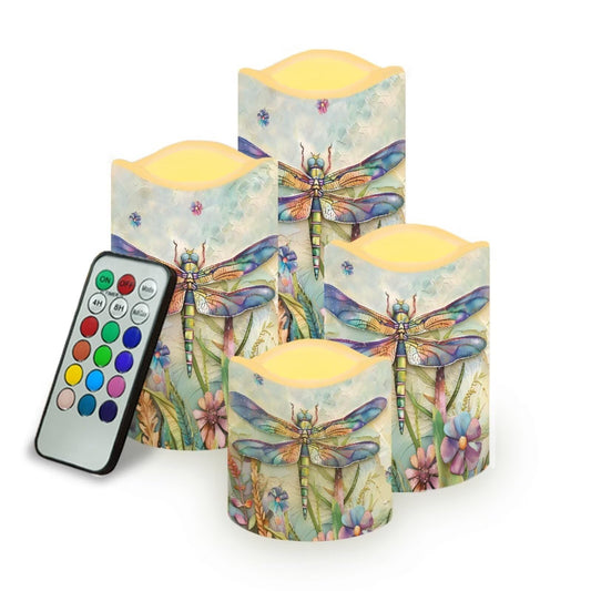 Cozeyat Dragonfly LED Candles Set of 4 Battery Powered Flameless with Remote Timer Flickering Waterproof for Indoor Outdoor Garden Table Beach Decor