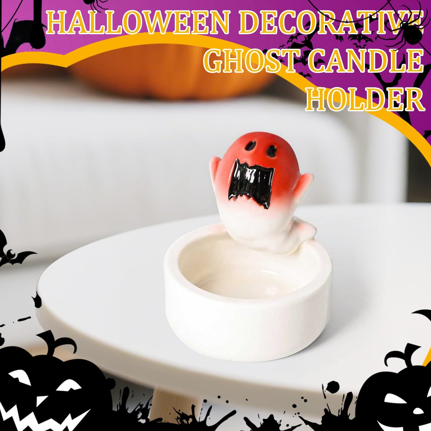 Ghost Ceramic Candle Holder - Screaming Ghost Design Candles Holders, Halloween Decor for Home & Parties,Gift for Halloween