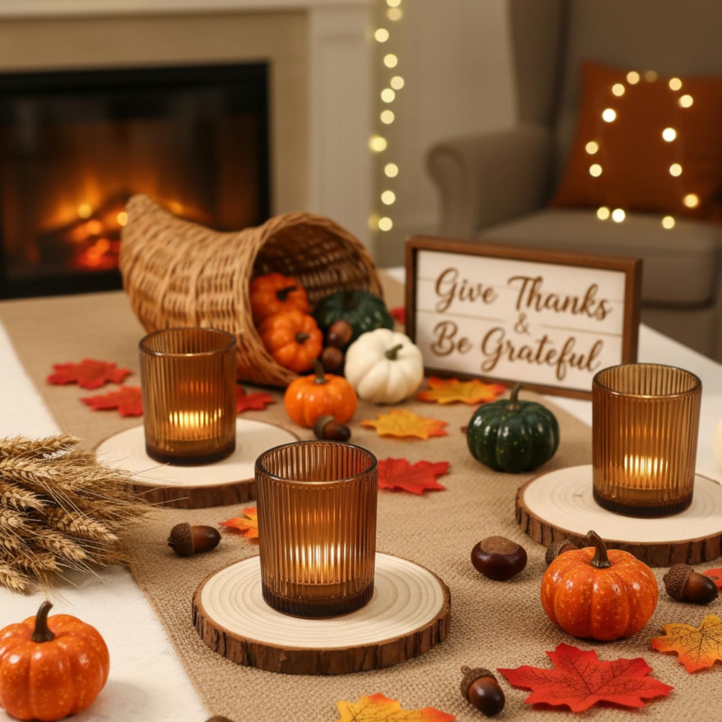 36pcs Amber Votive Candle Holders Thanksgiving Table Decor, Glass Small Tea Lights Candle Holders for Table Centerpiece for Home Decor Party Fall Boho Decor(36,Amber)